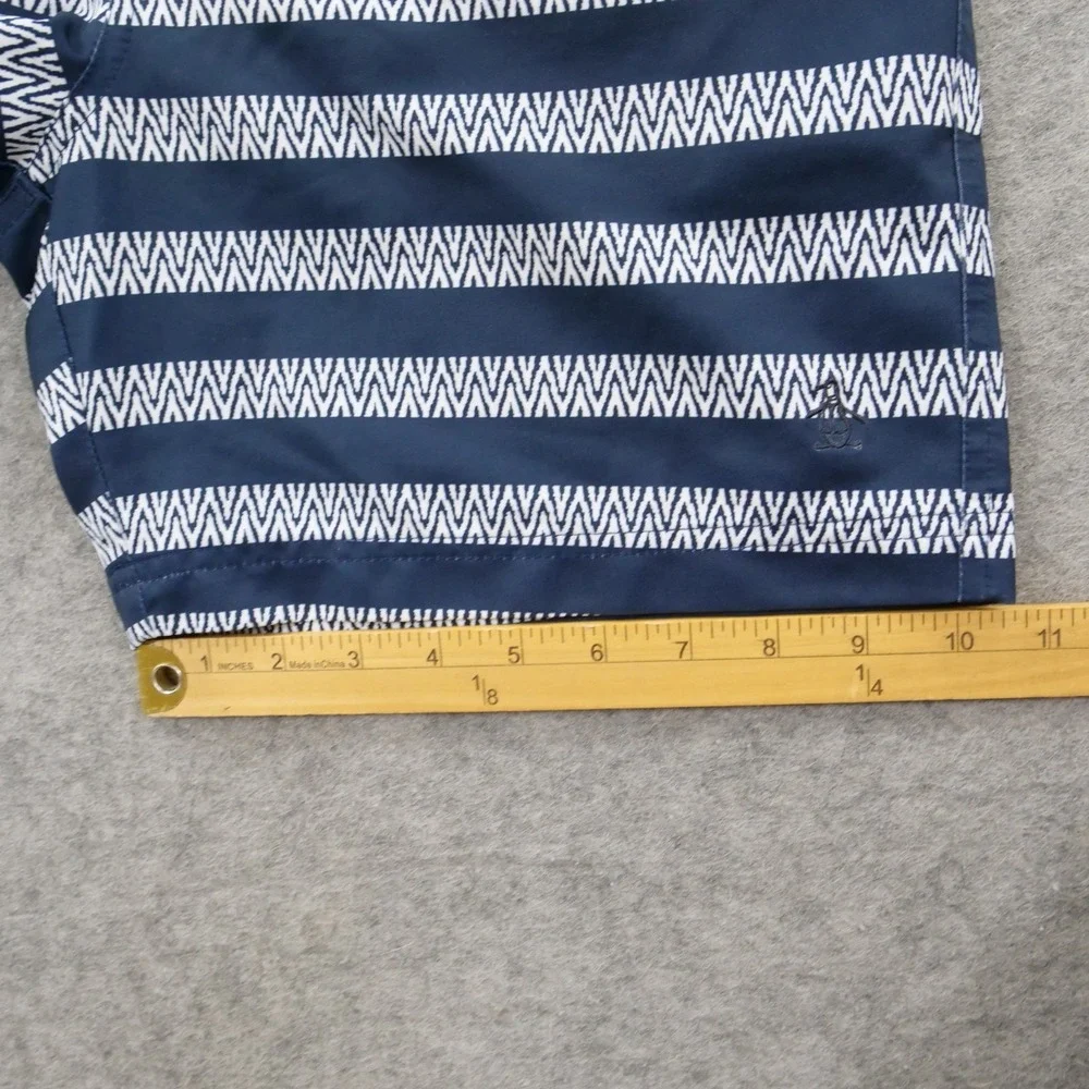 Original Penguin Shorts  Mens Medium Blue White Swim Trunks Geometric Striped